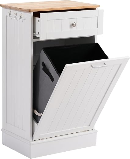 AHB 13 Gallons Tilt Out Trash Cabinet, Hidden Trash Can for Kitchen, White