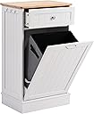 AHB 13 Gallons Tilt Out Trash Cabinet, Hidden Trash Can Kitchen Wooden Tilt Out Pet Proof Hidden Trash Bin for Kitchen Living Room,White