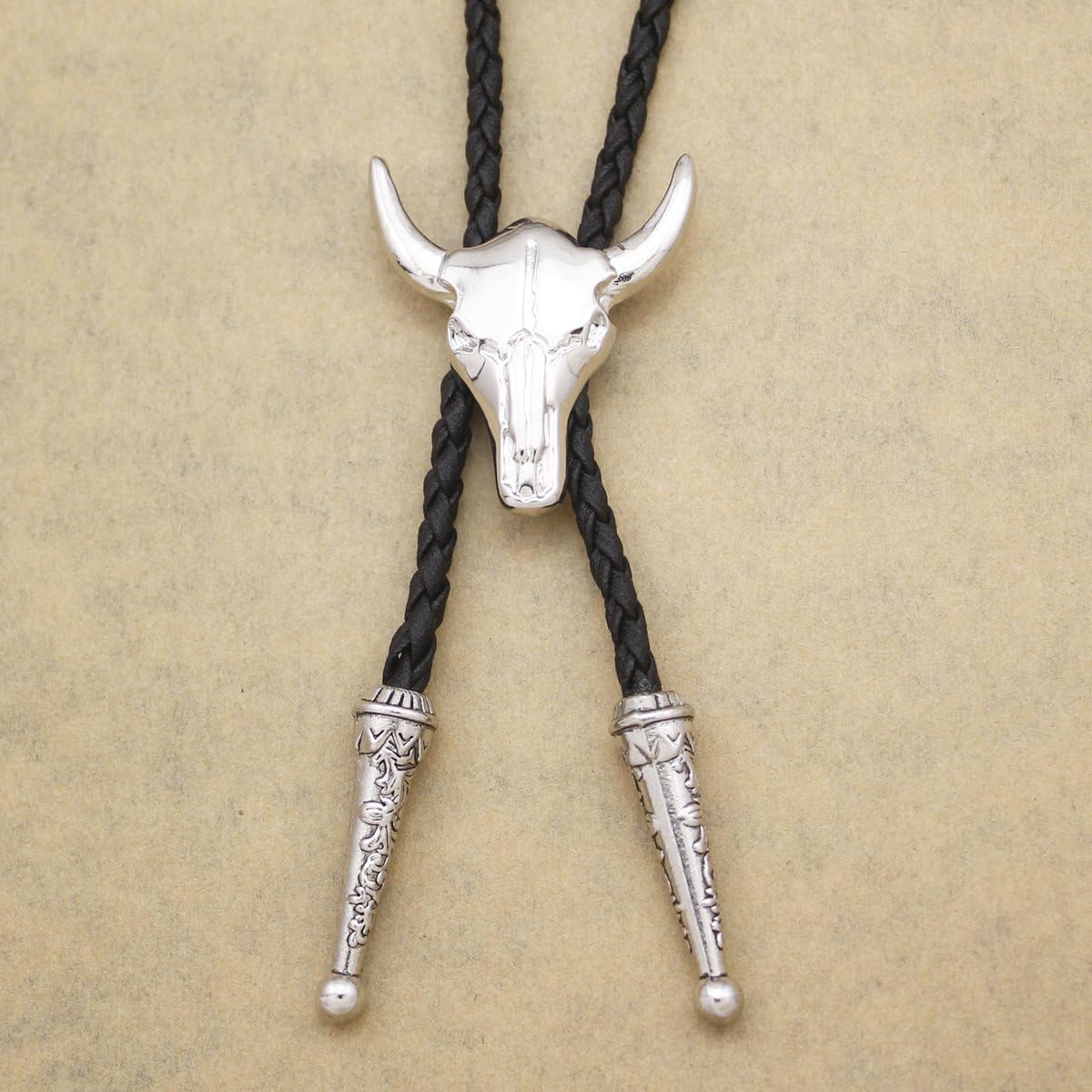 RechicGu Vintage Western Cowboy Cowgirl Bolo Tie Necktie Texas Longhorn Buffalo Steer Cow Skull Leather Rodeo