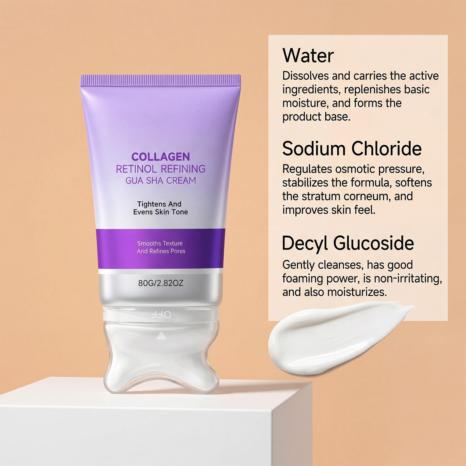 Krem do masażu szyi Gua Sha Collagen Retinol, nawilżający ujędrniający lift, wyrównuje odcień, wygładza teksturę i przycinanie porów na szyi, szczęce i czółenkach (6 sztuk)