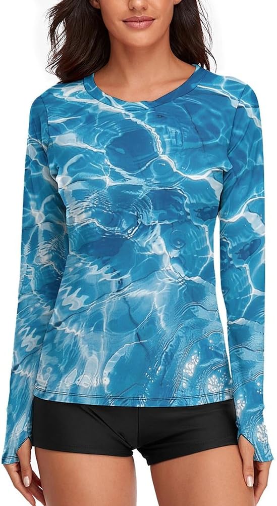 Amazon.com: Women's Tops Blue Water Ripples Long Sleeve Shirts for