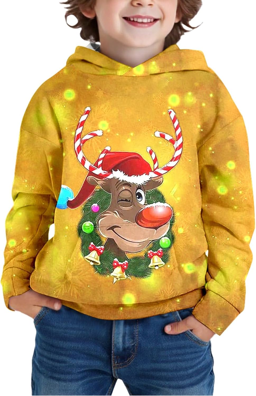 Boys Hoodies Long Sleeve Christmas Print Hooded Sweatshirts Unisex Youth Cute Comfy Top Xmas Festive Holiday Wear With Pocket