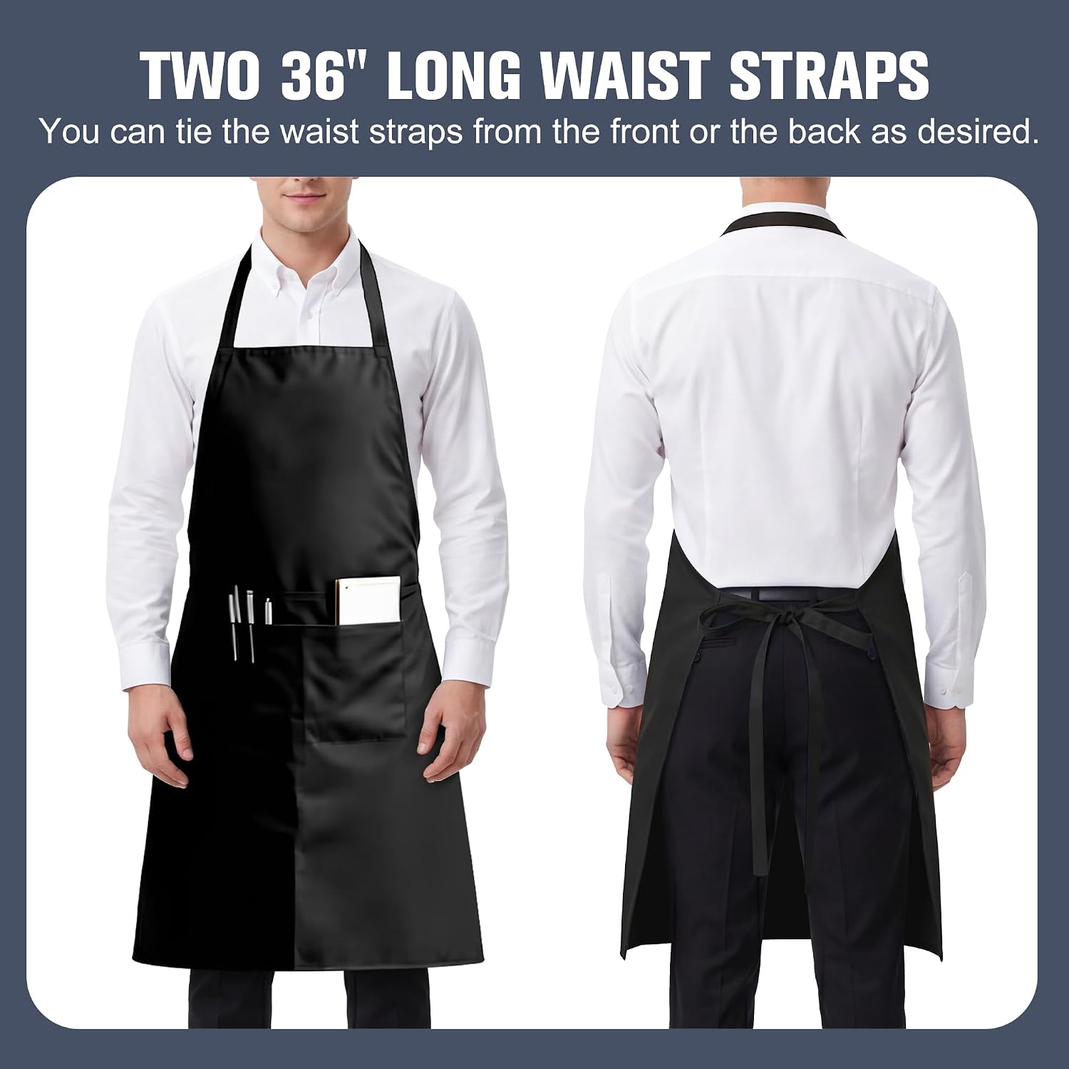 16 Pack Black Bib Apron, Waterdrop Resistant Unisex Aprons with 2 Pockets, Extra Long Ties, Machine Washable Aprons for Kitchen, BBQ, Restauran and Crafting