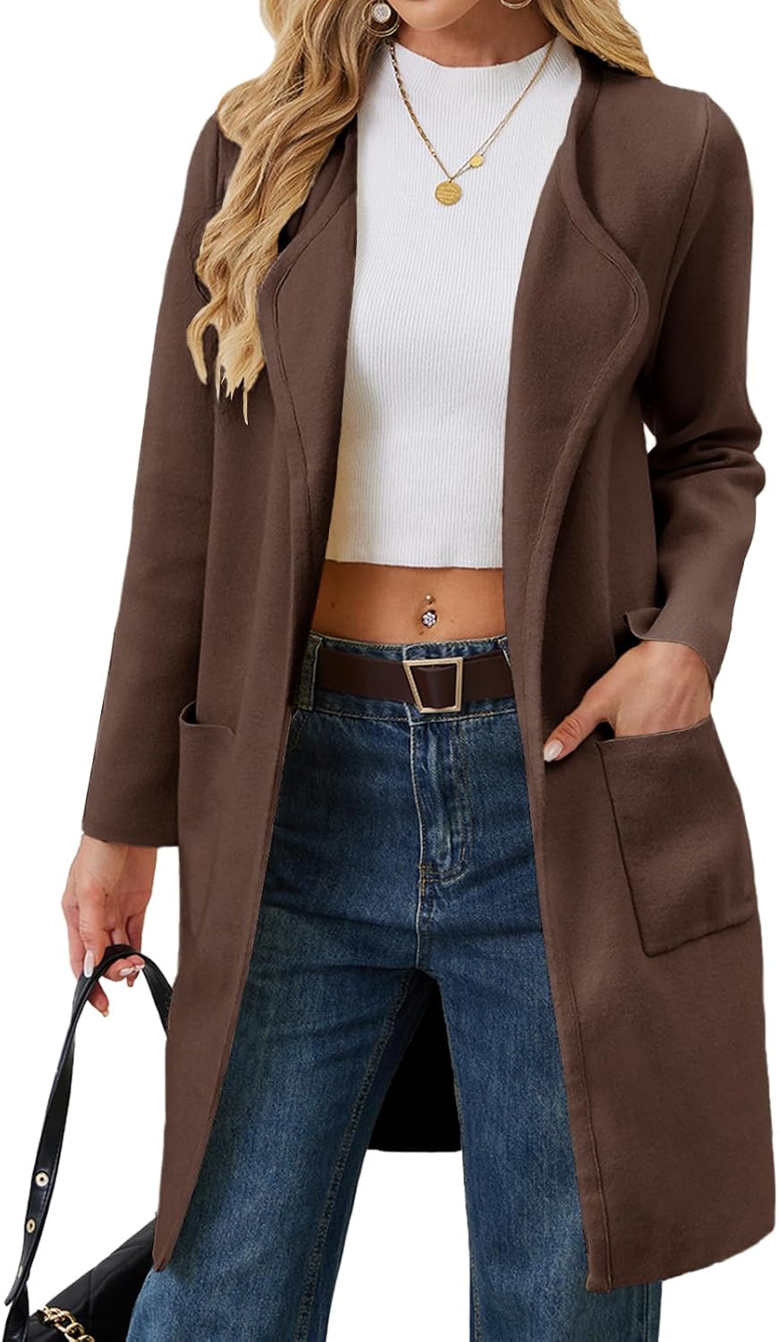 Alaster Queen Women's Open Front Fall Cardigan Long Sweater Knit Winter Coatigan Jacket Cardigan Coats with Pockets