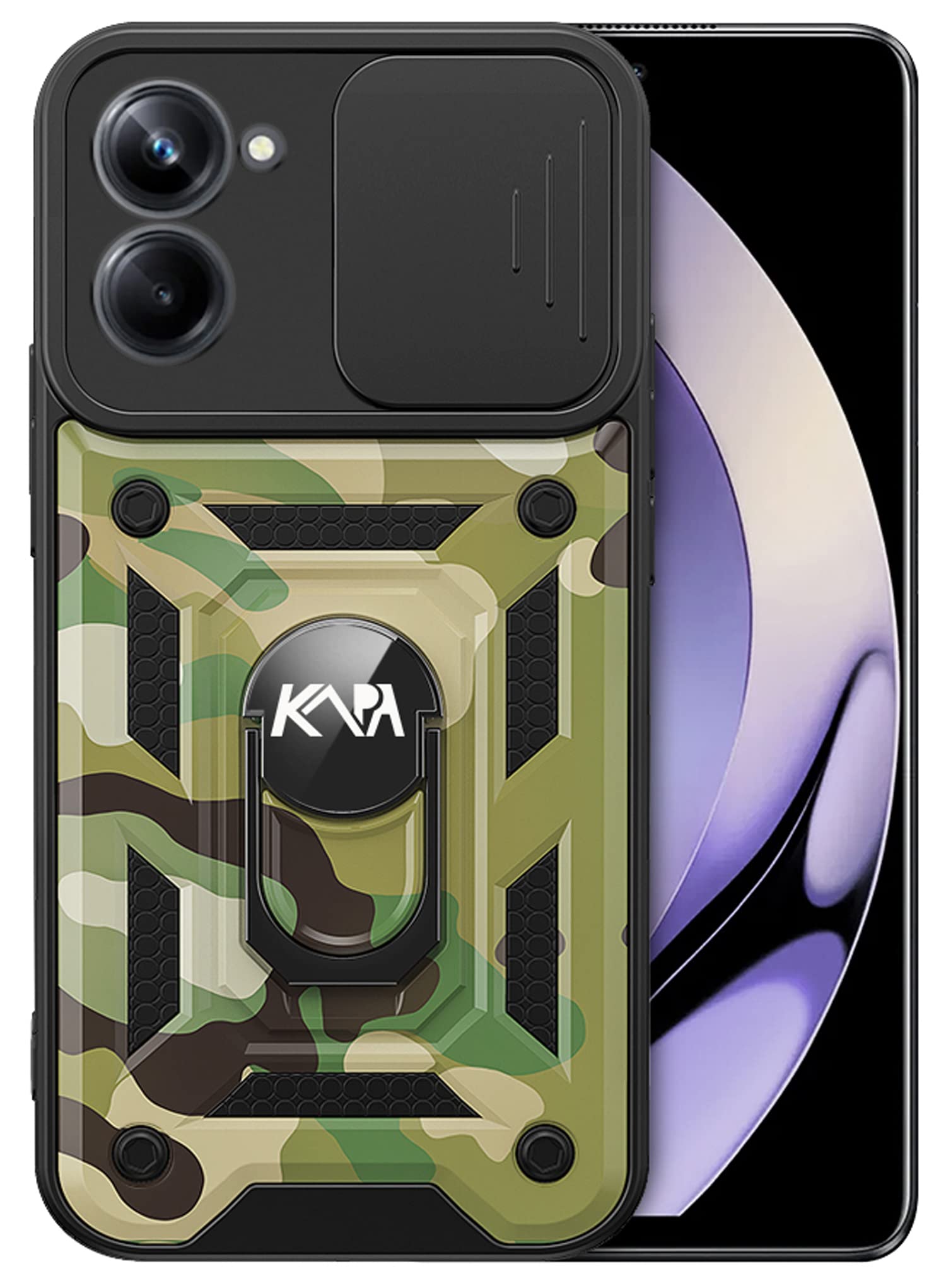 Kapa Tank Back Cover for Realme 10 pro | Inbuilt Ring + Slider Shockproof Lens Protection Case (Green) (B0C414NYY9) Amazon Price History, Amazon Price Tracker