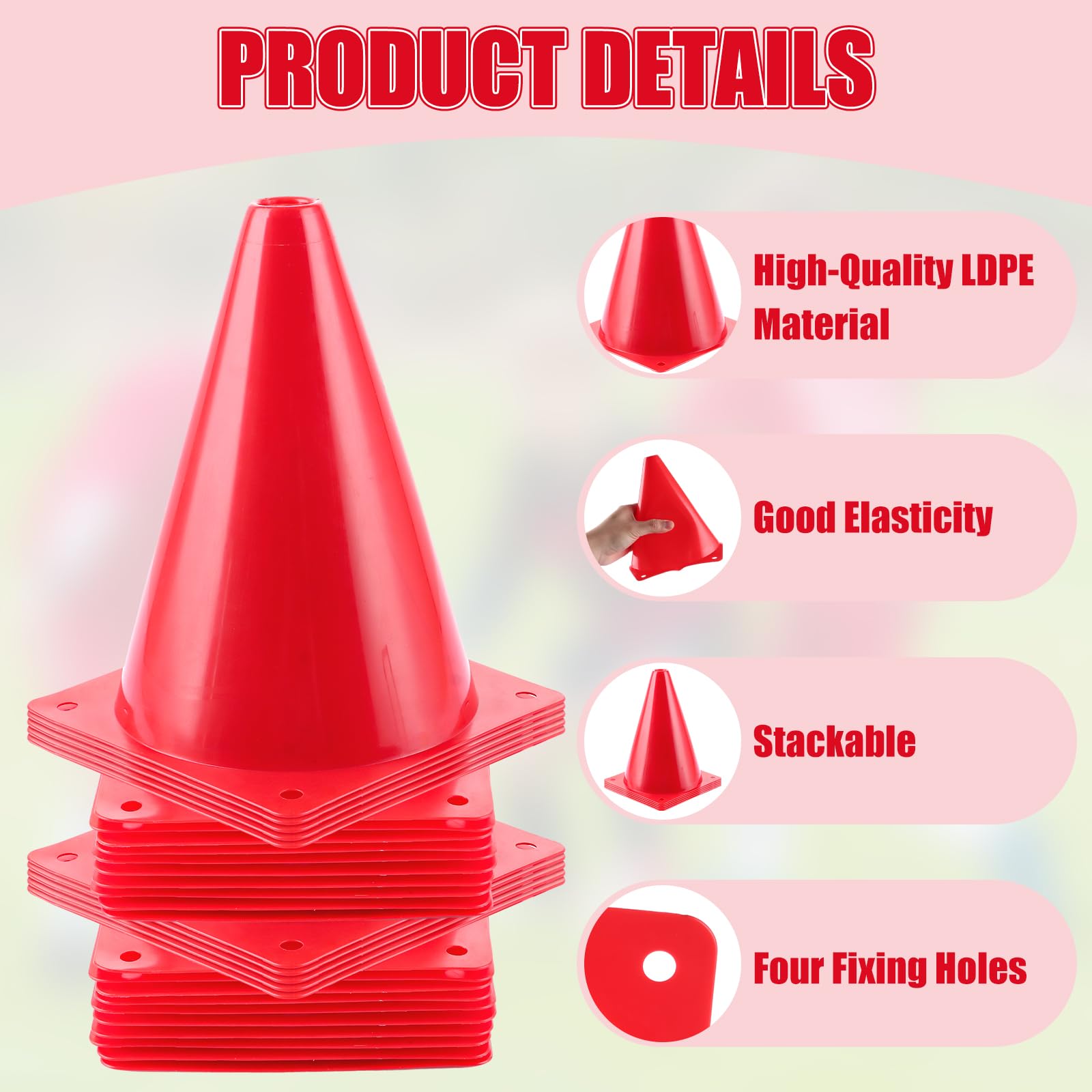 AKOLAFE 30 Pièces Plots Sport Rouges 17 x 13 cm avec Sac Filet, Cônes de Marquage pour Entraînement Football, Agilité, Jeux, Intérieur, Extérieur et Club