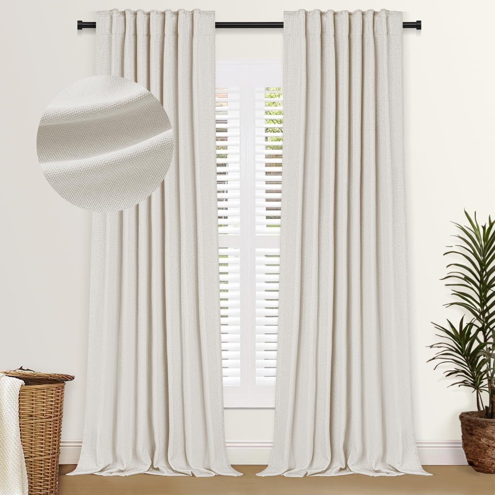 H.VERSAILTEX - Cortinas 100% Opacas Con Textura De Lino Lujoso, Cortinas Térmicas Opacas Con Ojales, Cortinas De Oscurecimiento Energéticamente Eficientes Para Ventanas De Dormitorio 213,4 Cm, Juego