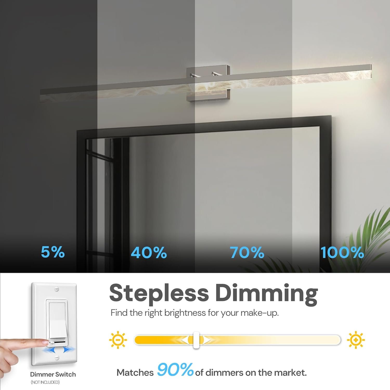 L LOHAS LED 48-Inch Bathroom Vanity Light Bar Over Mirror, Nickel Modern Bathroom Light Fixtures with Marble Acrylic Shade, 3CCT Adjustable LED Vanity Lights for Living Room Wall