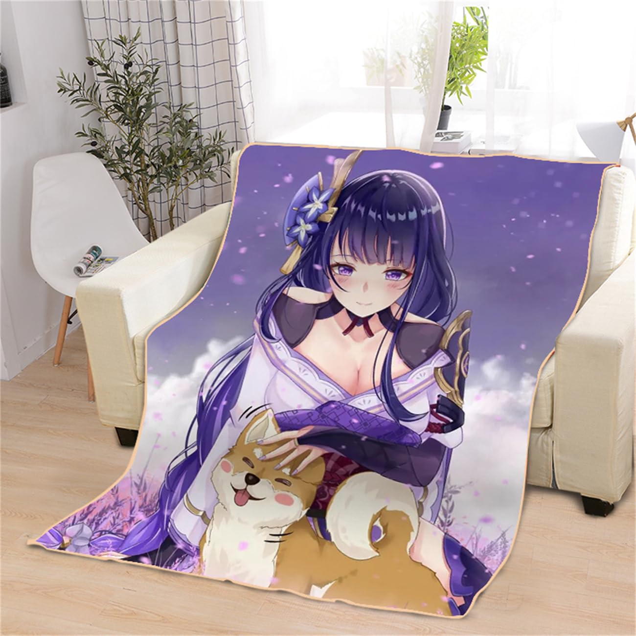 3D Flanelldecke Genshin Impact Raiden Shogun – 150x200 Cm, Superweich, Für Couch & Bett, Ganzjährig Nutzbar