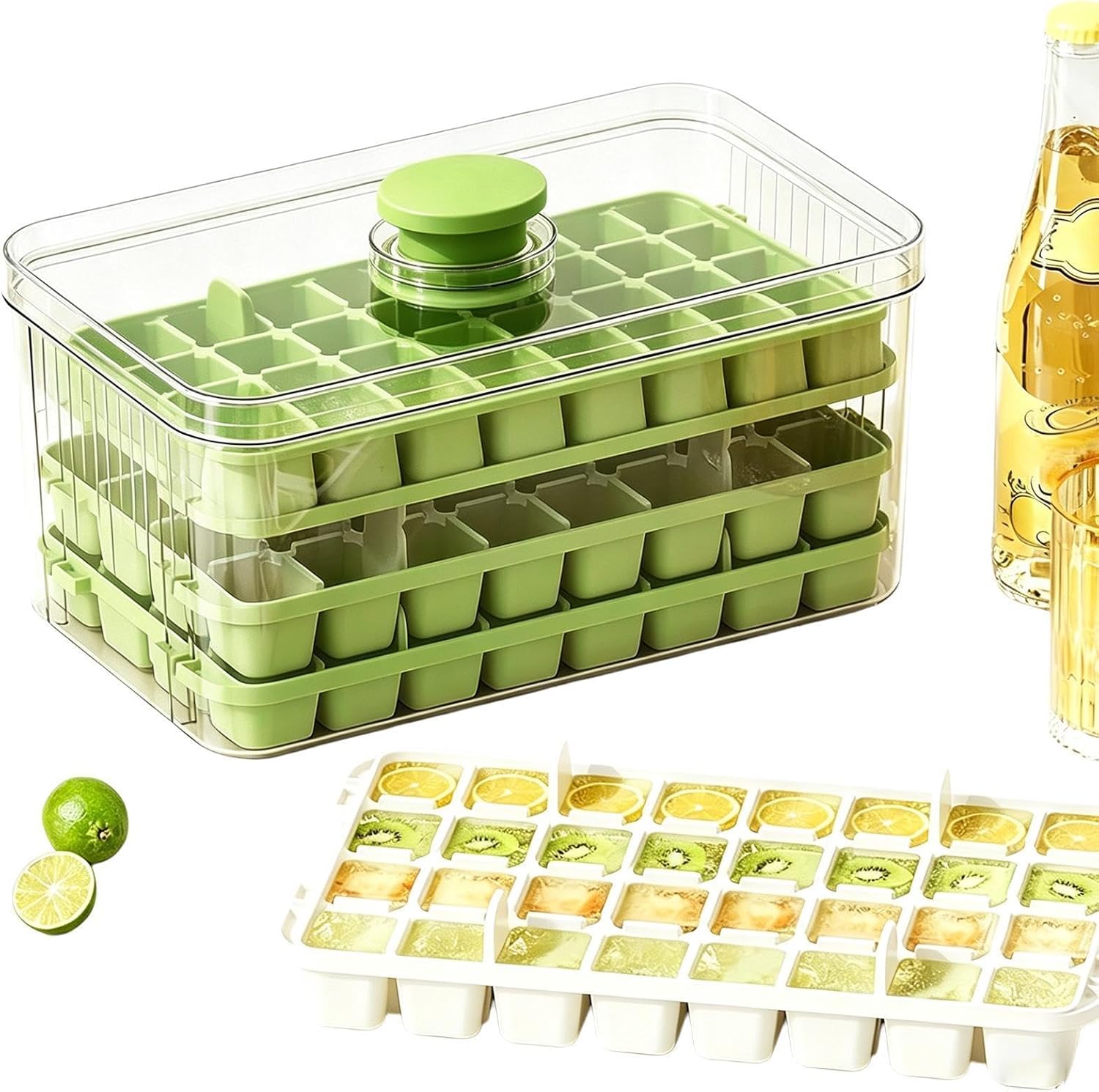 Ice Tray with Storage - 3 Tier 96 Cube Mold with Lid and Container | Ice Press Tray for Kitchen - For Apartment Kitchen Camping Coffee Whiskey