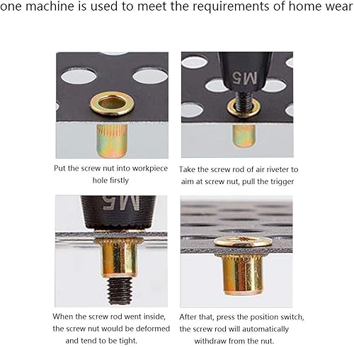 Miniatura 9 de Pistola neumática de tuerca de remache, 600 rpm, remachadora neumática con autobloqueo para M6 M8 con mandril de tuerca y válvula de aire