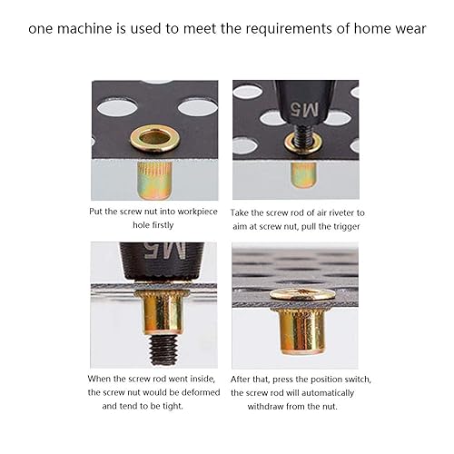 Miniatura 9 de Pistola de tuerca de remache neumática, 600 rpm, remachadora neumática con autobloqueo para M6 M8 con portabrocas de tuerca y válvula de aire