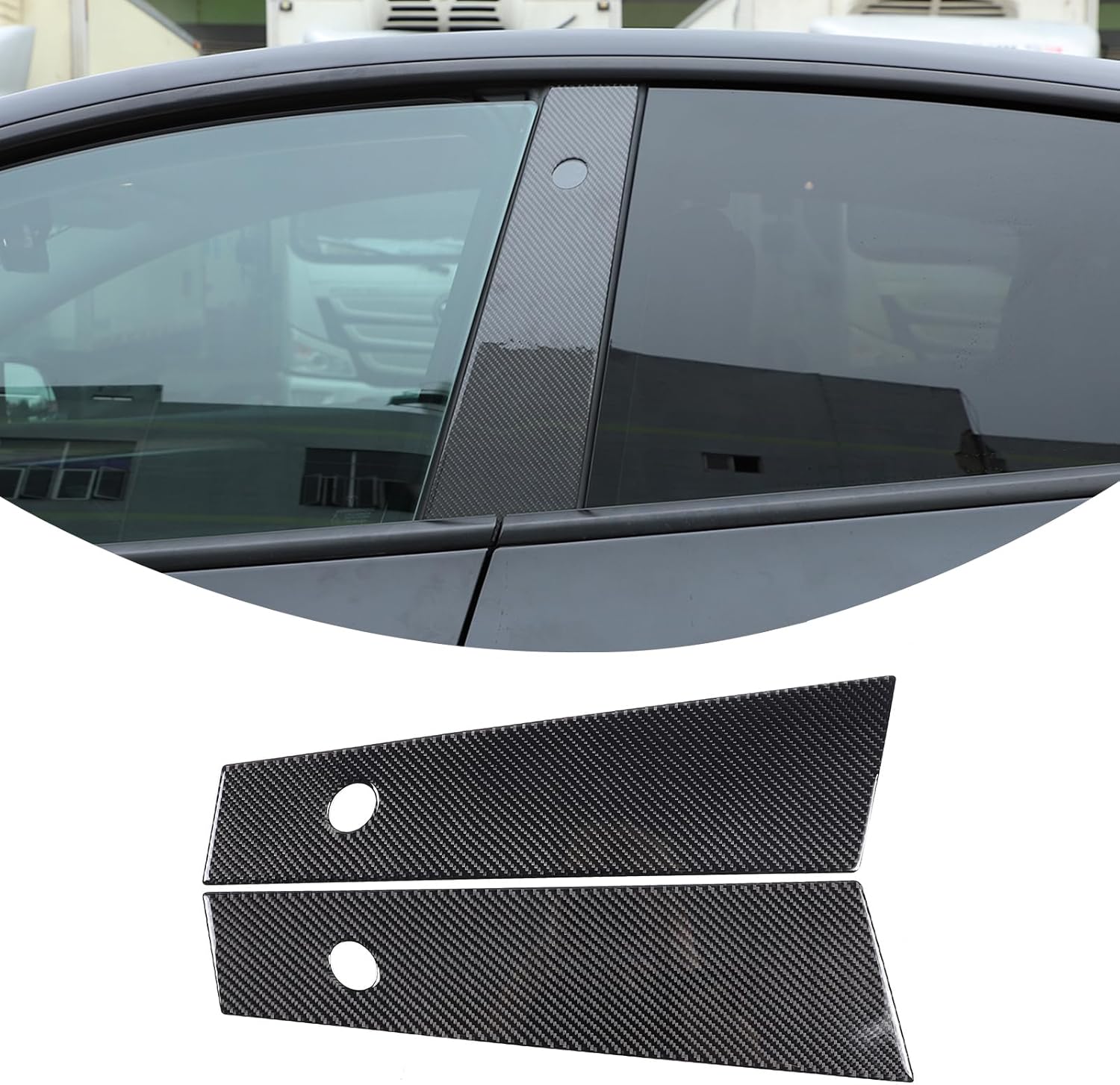Dry Carbon Fiber Pattern Car Door Window Middle Column Decorative Sticker 2 Piece Set Fit for Tesla Model 3 Model Y 2016 2017 2018 2019 2020 2021 2022 Car Accessories (Dry Carbon Fiber)