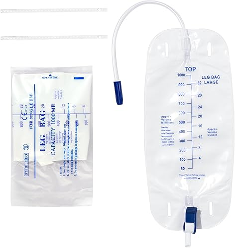 Bolsa de drenaje urinario, bolsa de pierna de catéter de 33.8 fl oz, paquete de 10 bolsas de catéter para hombres, bolsas de catéter con válvula