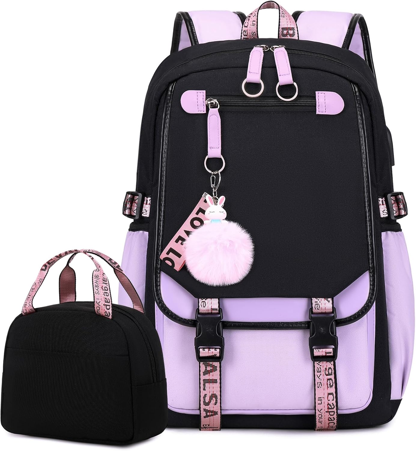 Bevalsa School Backpack Girls Teenager School Bag with Lunch Bag School Bag Set Leisure Backpack Large 210 Waterproof School Bag Backpack for Children