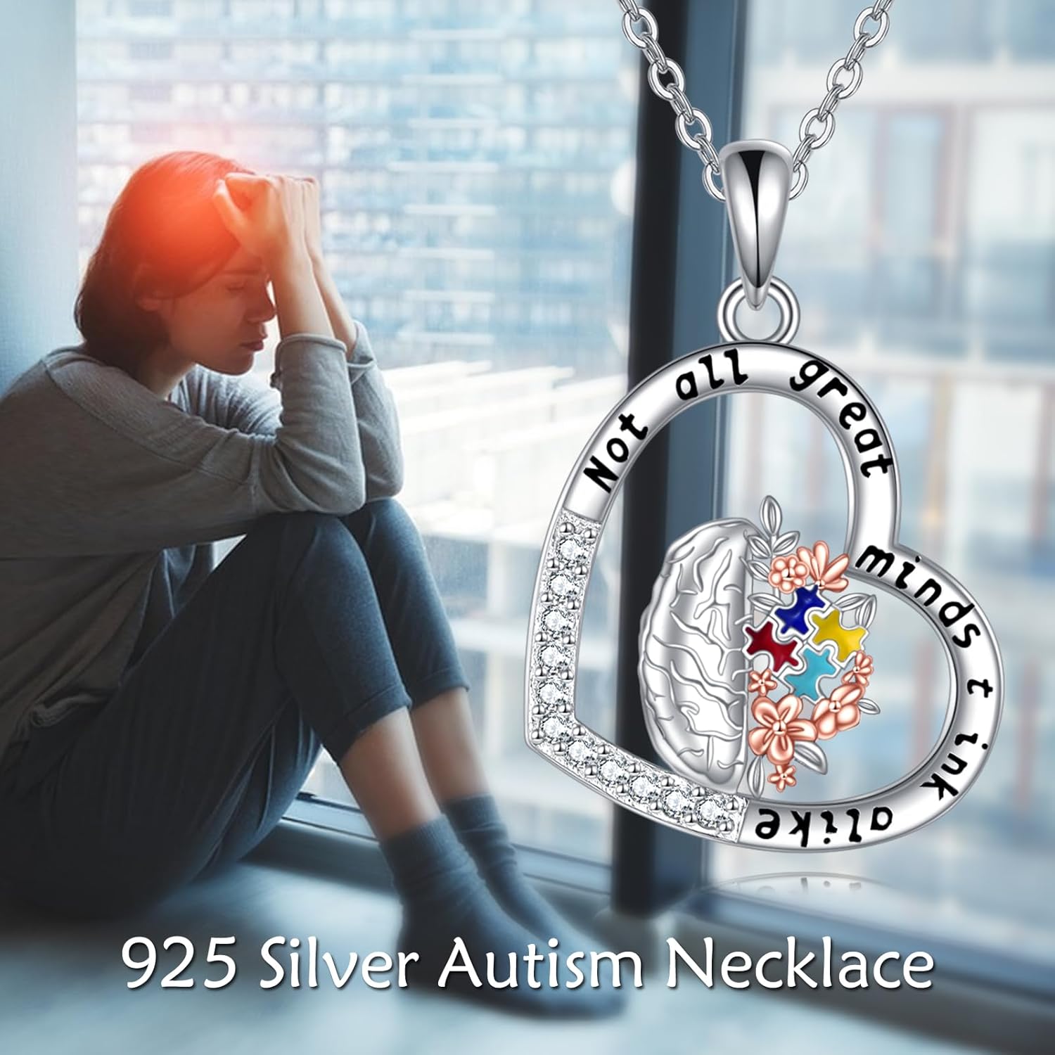 YFN Autism Awareness Necklace Sterling Silver Autism Puzzle Piece Pendant Necklace ASD Autism Jewelry for Women Inspirational Brain Autism Awareness Gifts - Image 6