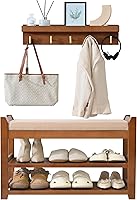 PETKABOO 28" Entryway Bench with Coat Rack - Hall Tree Shoe Storage for Hallway, Bedroom, Front Door Organizer