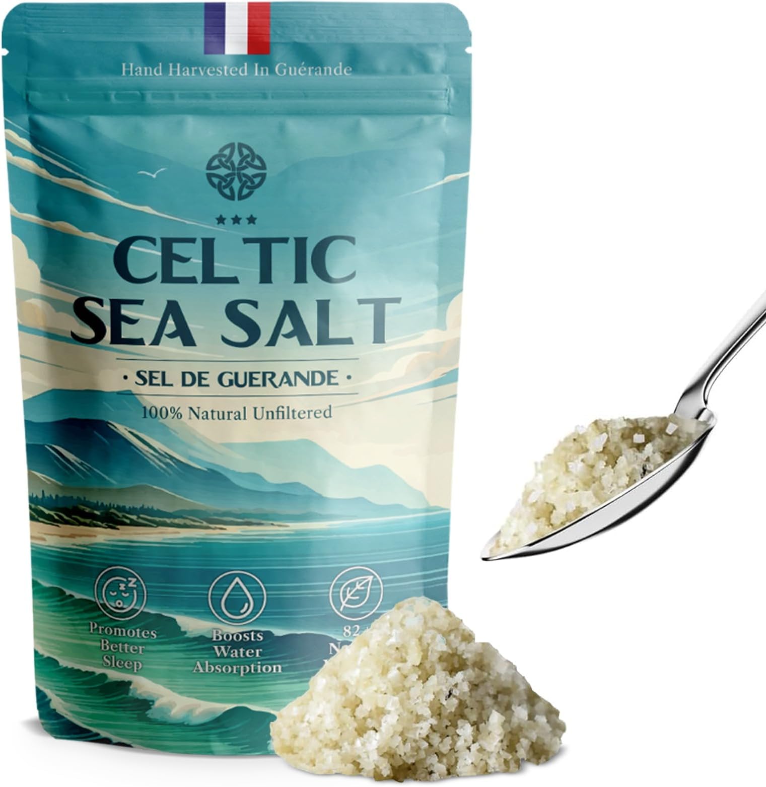Celtic Sea Salt 500g | 100% Organic Unfiltered | 82+ Natural Minerals | Hand Harvested in Guerande, France | Coarse Grey | 1 Pack 500g