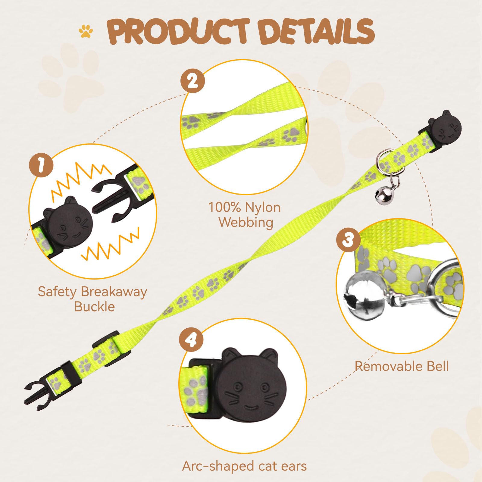16 collares para gatos con campanas, reflectantes, de nailon, de seguridad, para gatos, para niñas, niños y gatos (6 a 9 pulgadas)