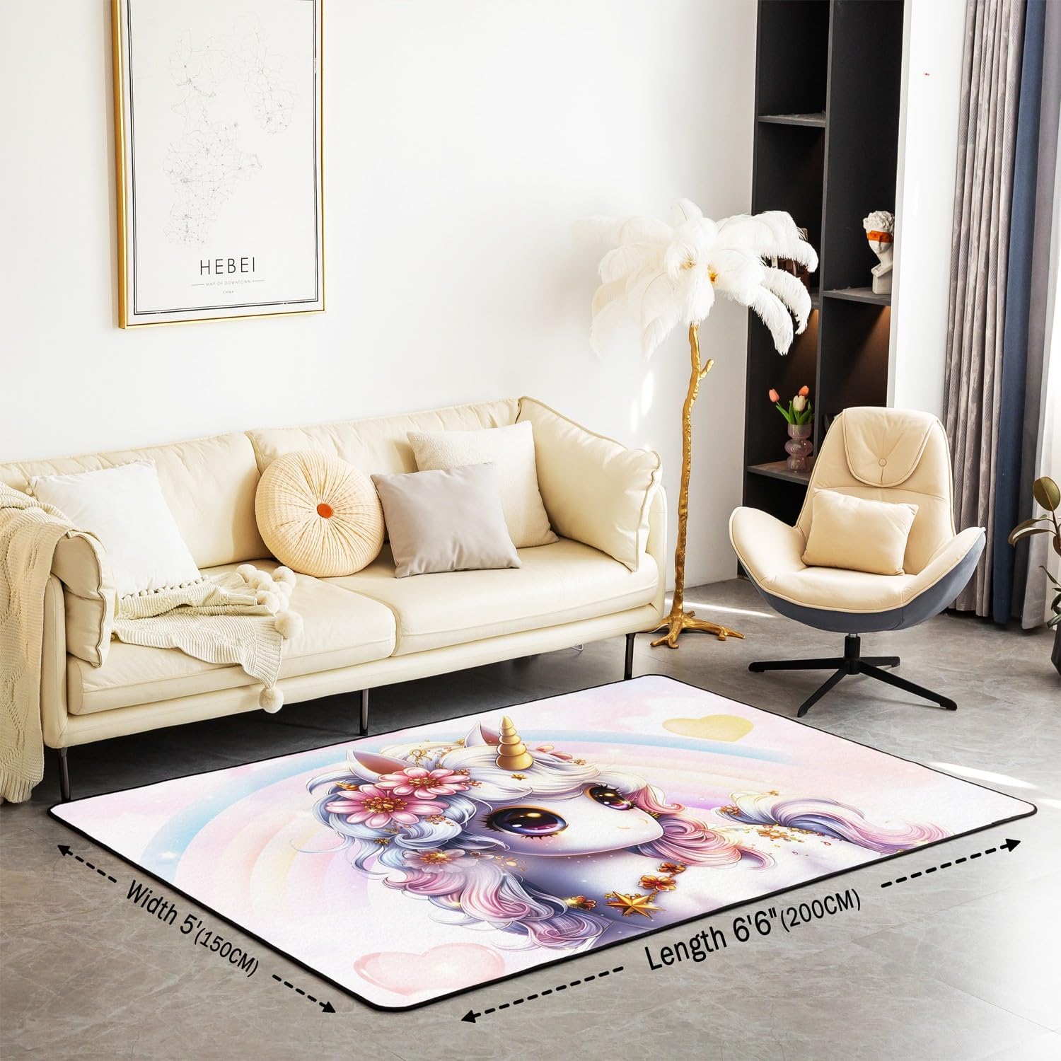 Erosebridal Pink Rainbow Unicorn Area Rug 5x7, Kawaii Cartoon Horse Indoor Floor Mat, Glitter Stars Non Slip Living Room Rugs，Girls Princess Chic Decorative Accent Rug for Dining Room Under Table