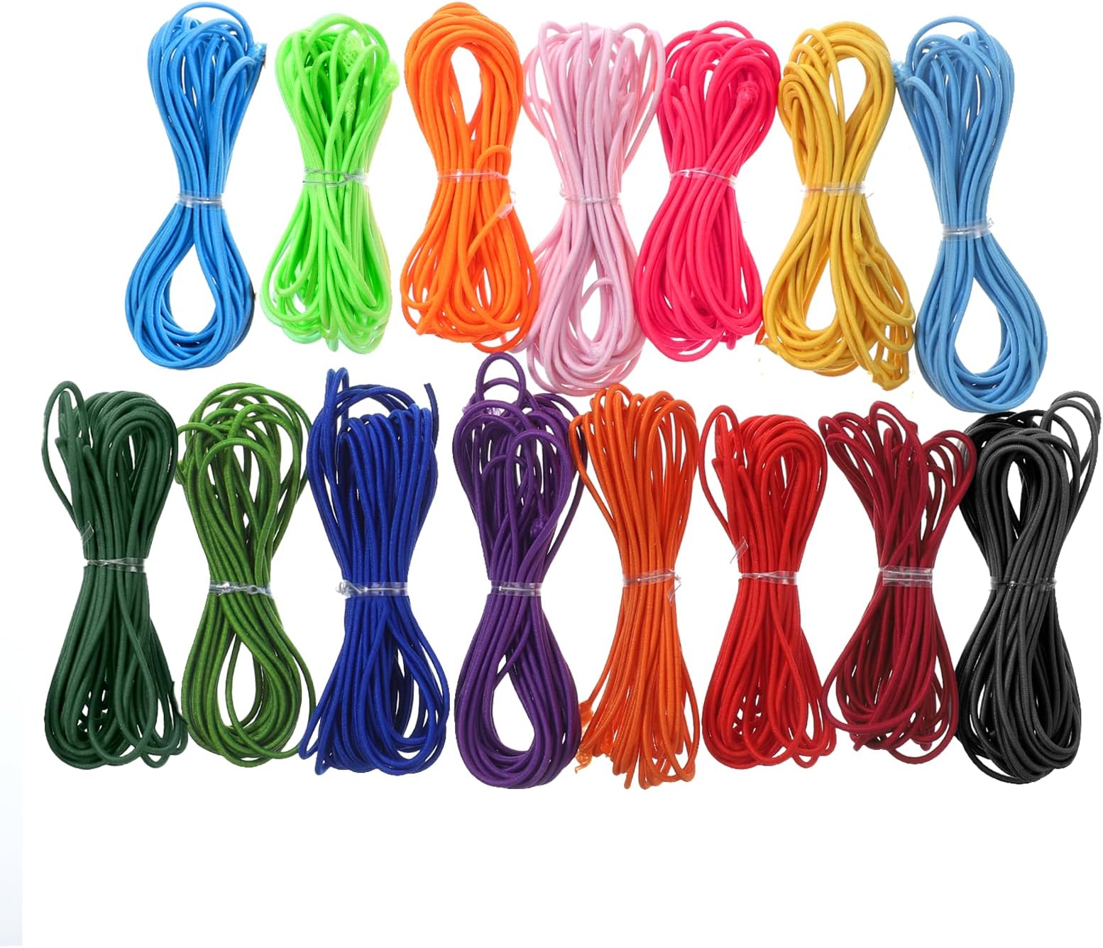 Elastic Bungee Cord, Stretch Beading Elastic Cord Bracelet String Rubber Rope 32 Yards 2mm 15 Colors 6.6ft/pcs for Bracelet Beading Jewelry Making No-Slip Heavy Duty Bungie DIY Projects Tarp Tie Down