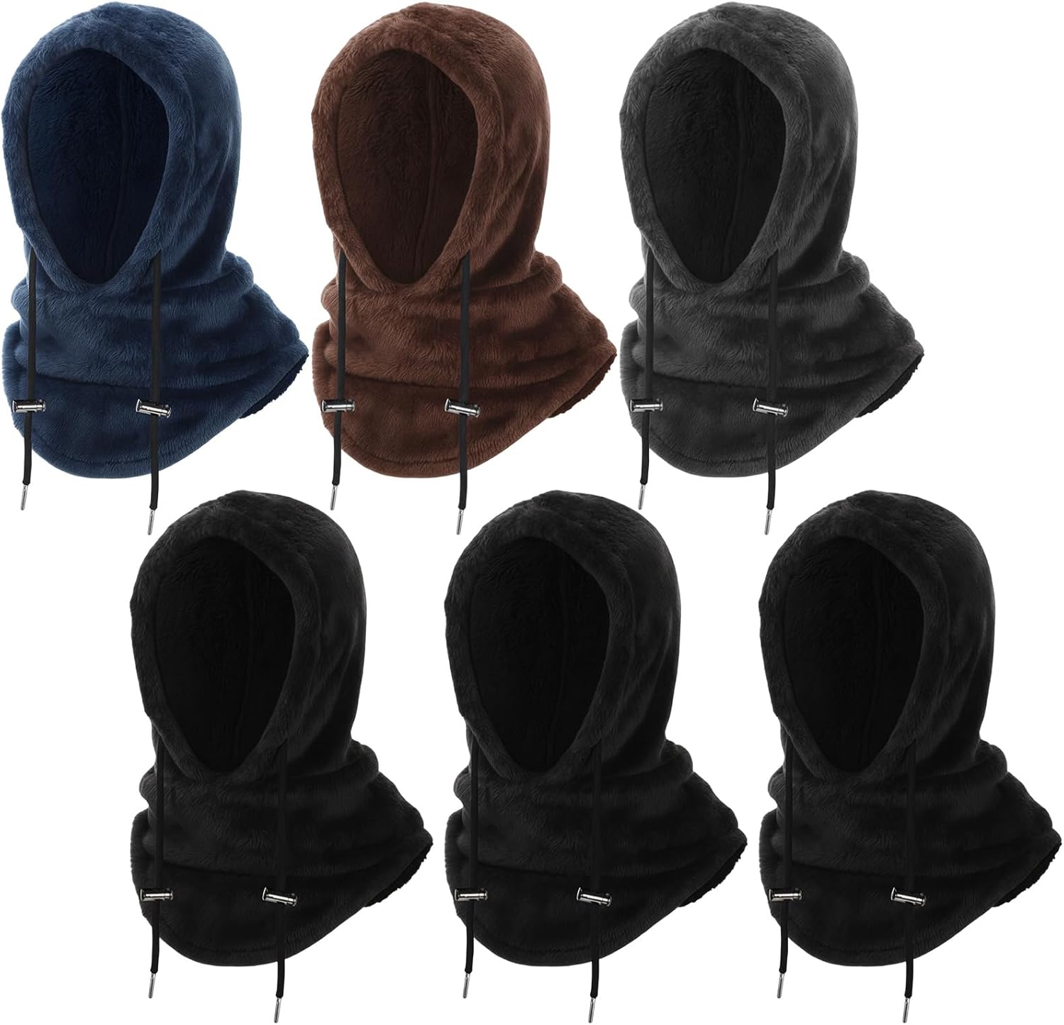 6 pcs Balaclava Face Mask Ski Men Women Fleece Winter, Windproof Hooded Scarf Cold Weather Warm Face Cover