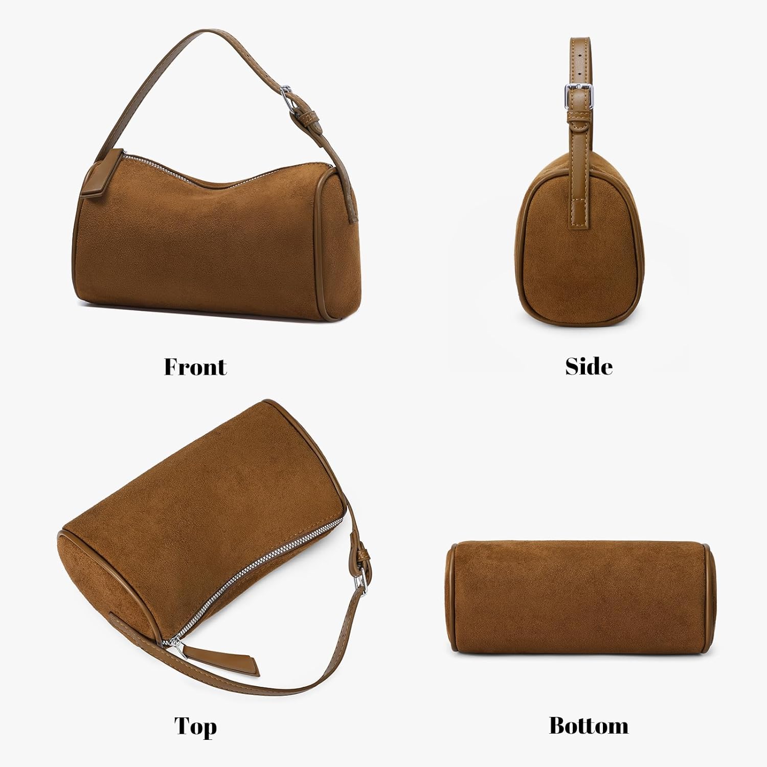 Suede Leather Crossbody Purses Bag for Women,Small Barrel Hobo Purse with Adjustable Strap Designer Fall Shoulder Handbags