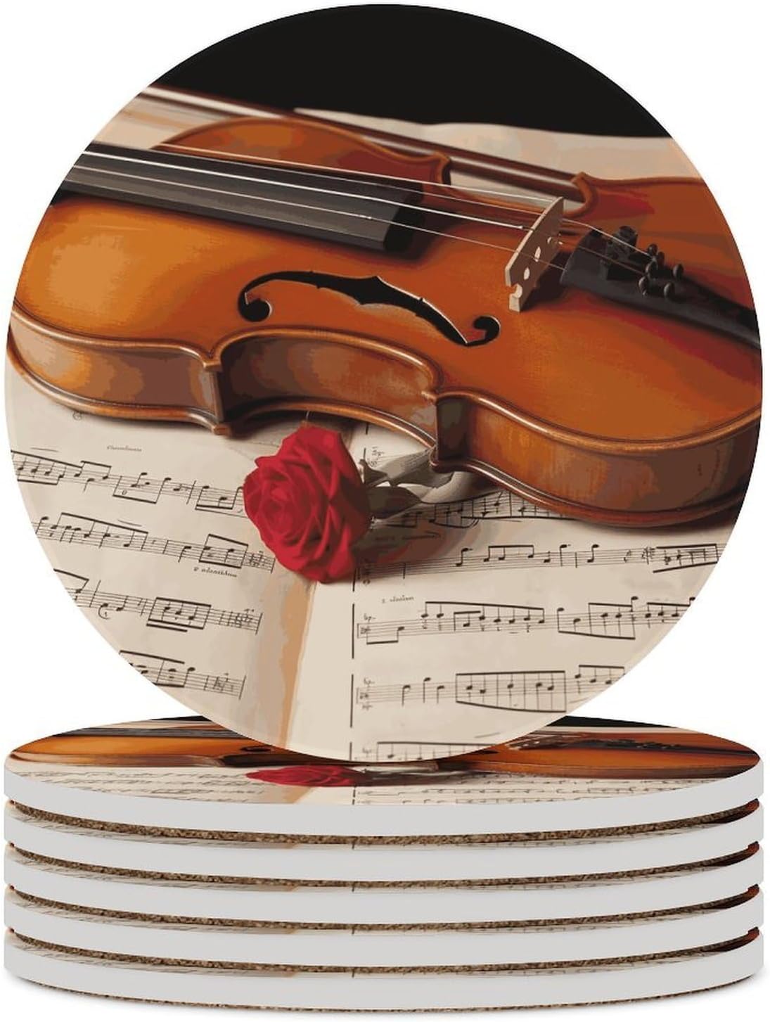 Violin Sheet Music Coaster with Cork Base Drink Coasters for Coffee Table Decor Modern Cup Coasters with Non-Slip & Heat-Resistant Cute Ceramic Table Coaster for Home Dining