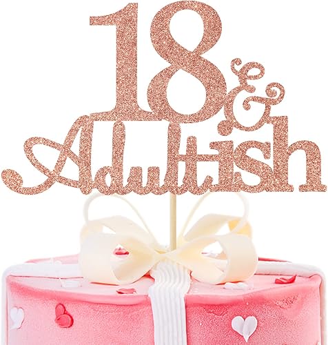 Decoración de pastel de 18 años con purpurina de oro rosa para fiesta de cumpleaños de 18 años decoración de pastel de cumpleaños de 18 años para