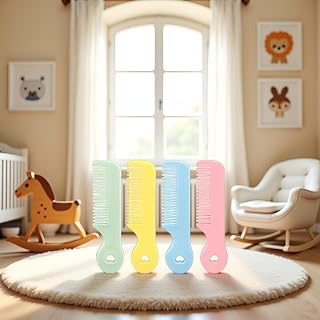 Jinshining 4-Pack Colorful Soft Bristle Baby Combs for Sensitive Scalp - Gentle Grooming Kit for Newborns Infants Boys Girls
