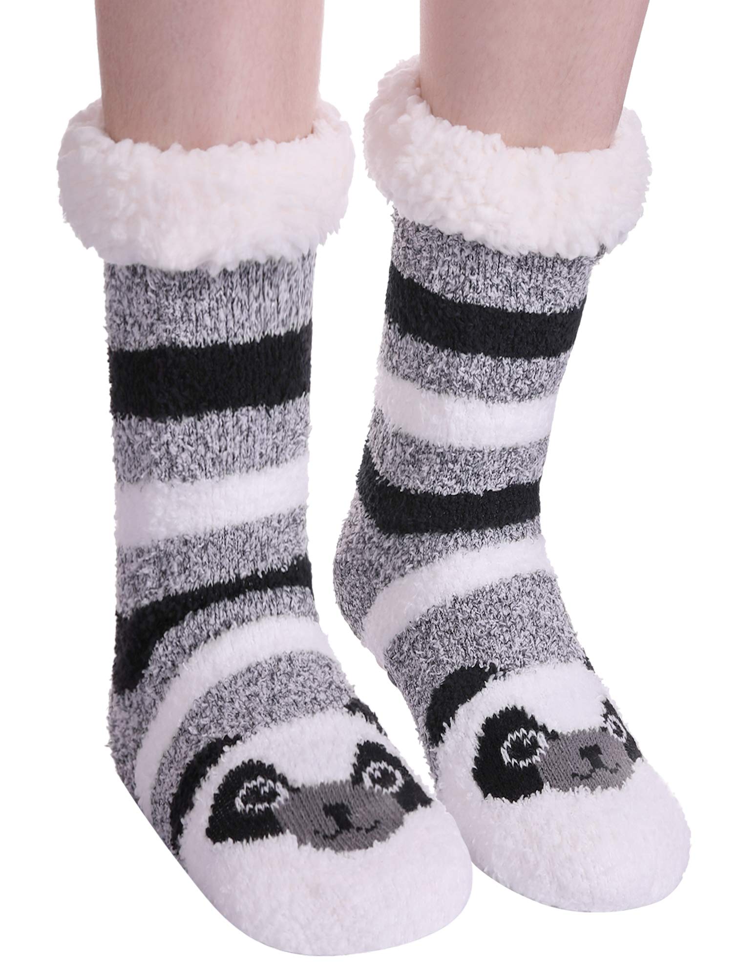 Womens Sherpa Winter Fleece Lining Knit Animal Socks Non Slip Warm Fuzzy Cozy Slipper Socks