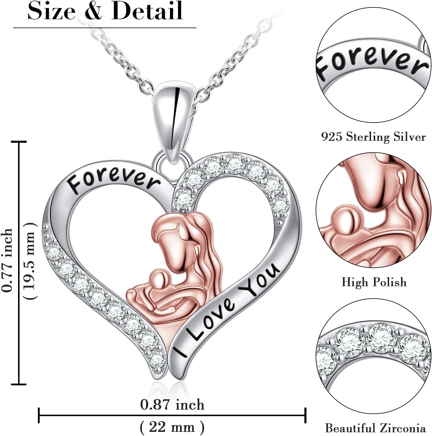 S925 Sterling Silver I Love You Forever Mom Necklace Heart Necklace Gift for Grandmother Mom Daughter Wife - Image 5