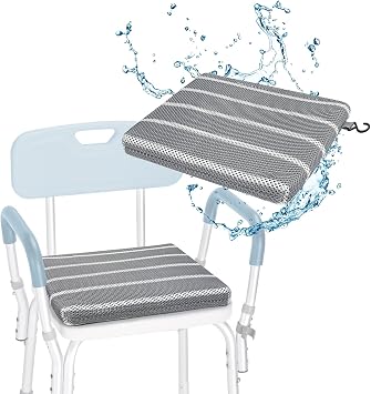 Shower Seat Cushion for Inside Shower, Shower Chair Cushion Bath Seat Mat for Seniors, Padded Shower Transfer Bench Pillow Bath Chair Pad for Elderly, Bathtub Seat Cushion, 4D Mesh Pad with Hook
