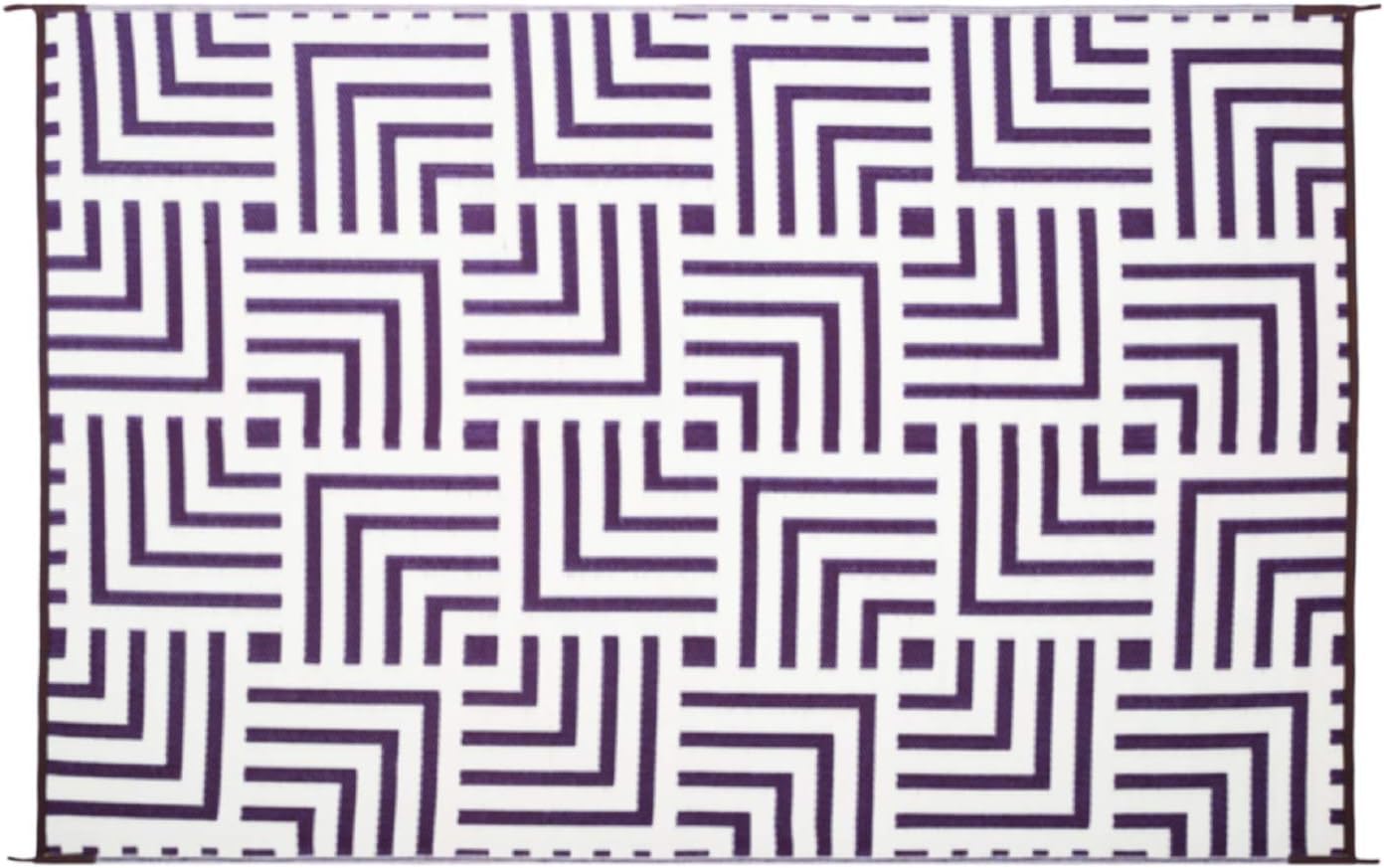 Stylish Camping 274067 4-feet by 6-feet Reversible Mat, Plastic Straw Rug, Large Floor Mat for Outdoors, RV, Patio, Backyard, Picnic, Beach, Camping - Geometric Mat (Brown/Beige)