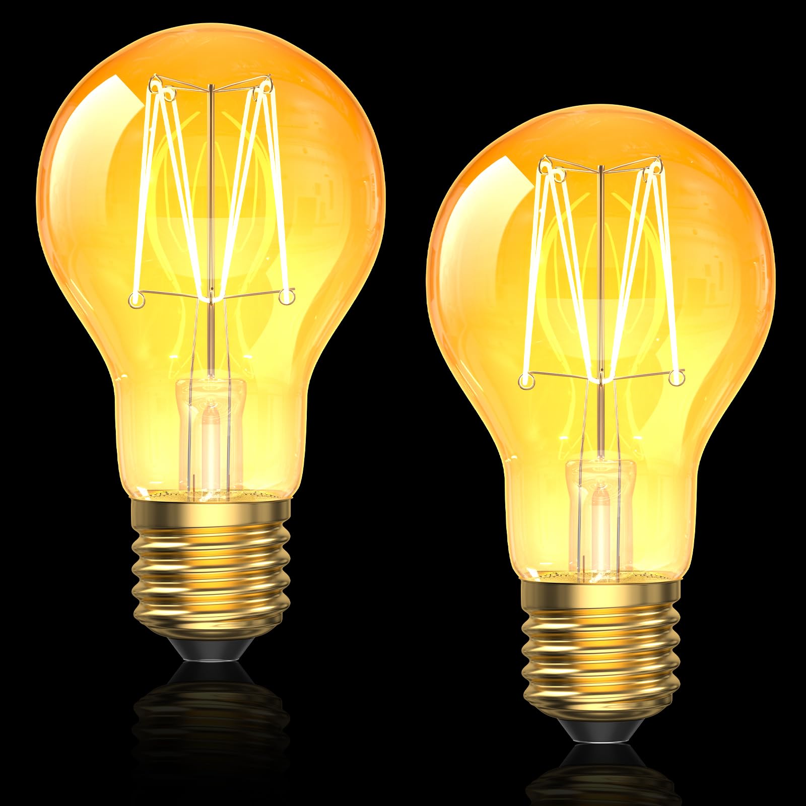 BrightWish 2 Pack Vintage Light Bulbs E27 Edison Screw Bulb, 2W (20W Equivalent) 2000K Warm White, A60 ES LED Filament Bulbs for Bedroom Living Room, Non-Dimmable, Decorative Spray Gold Glass