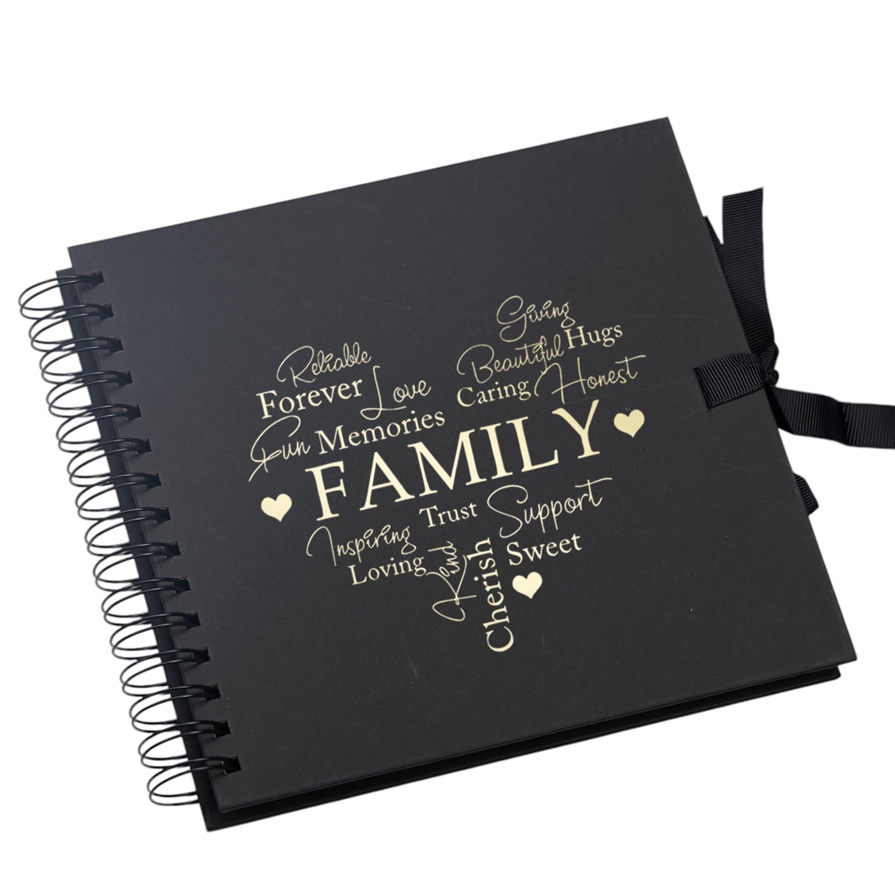 Family Memory Book with Heart Design, Spiral Bound Photo Album, Vaious Colous (Black)