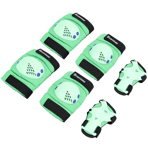 BOSONER Knieschoner Kinder Schoner Inliner Protektoren 6er Set Schützer Inliner Inline Skates Knie Und Ellenbogenschützer Schutzausrüstung Knieschützer Skateboard (12#Grün, S (3-7 Jahre))