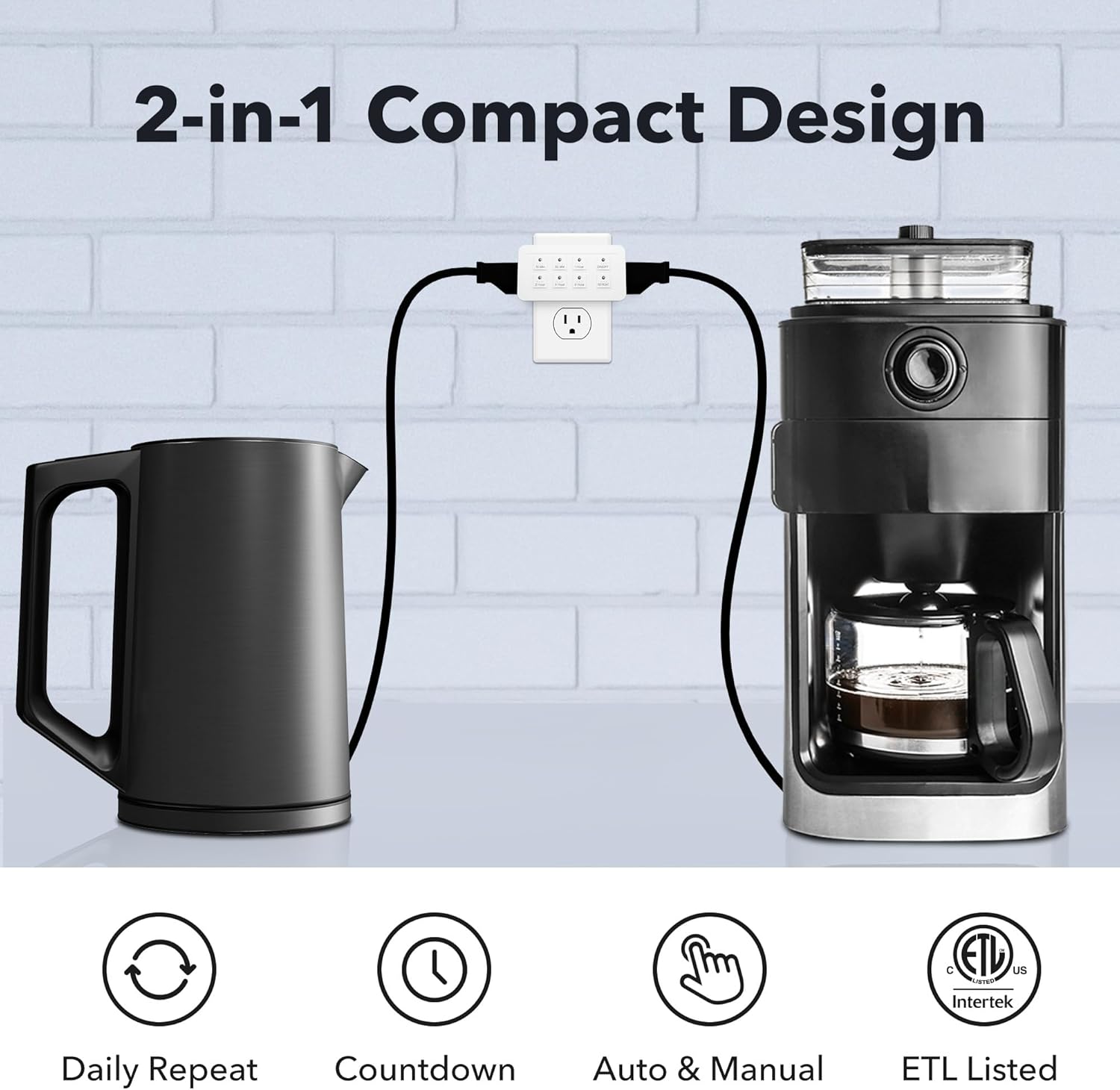 BN-LINK Indoor Countdown Timer with Repeat Function, Digital Timer for Electrical Outlets, Heavy Duty Accurate Compact Size for Appliance, 2-Outlets, 3-Prong Grounded Outlet, 15A/1875W ½ HP ETL Listed - Image 4