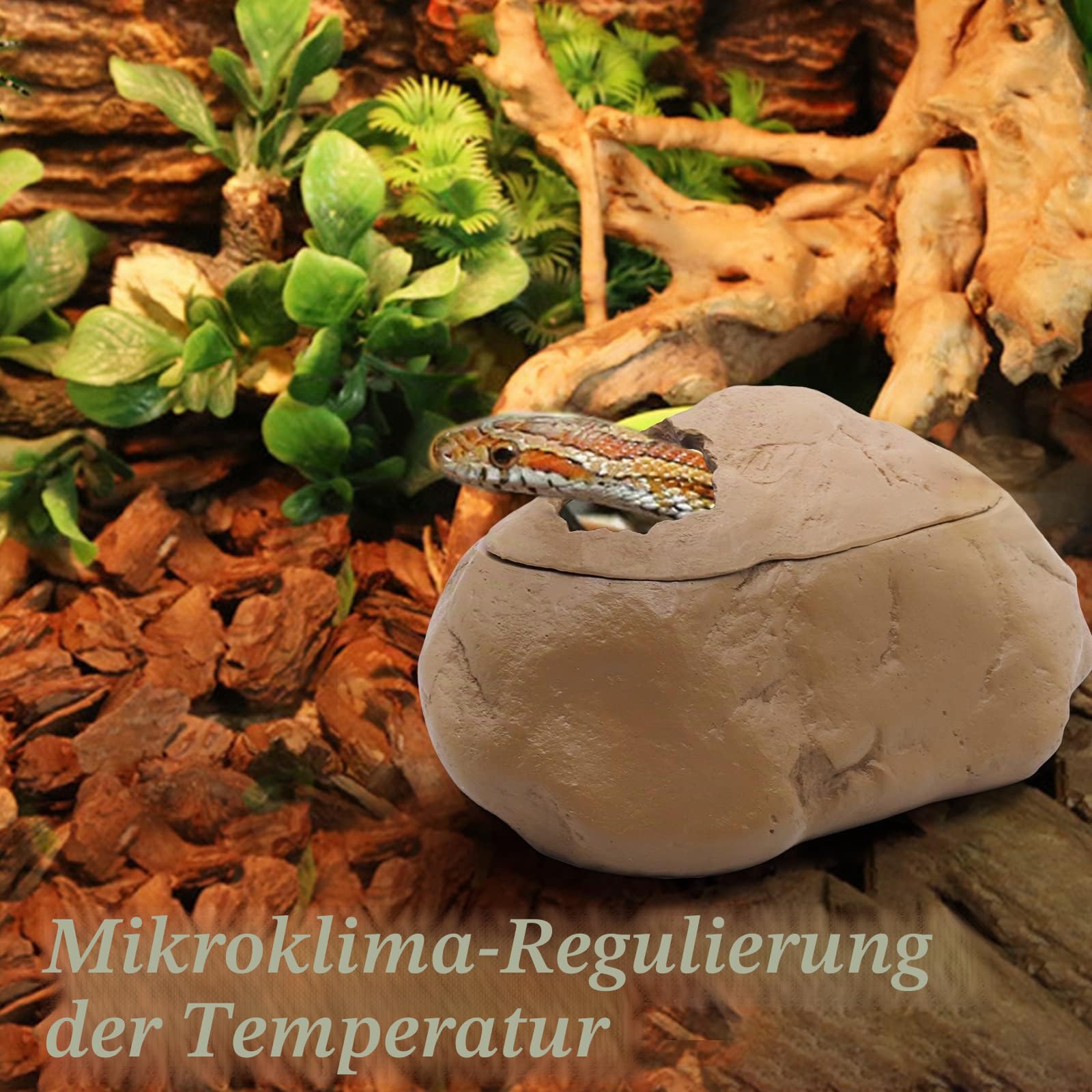 Schlangenhöhle für Gecko-Haarausfall, Natürliche Rock-Optik, Versteck für Reptilien, Eierlegeunterstände, geeignet für Ballpython, Maisschlange, grüne Schlange und Gecko, L Größe