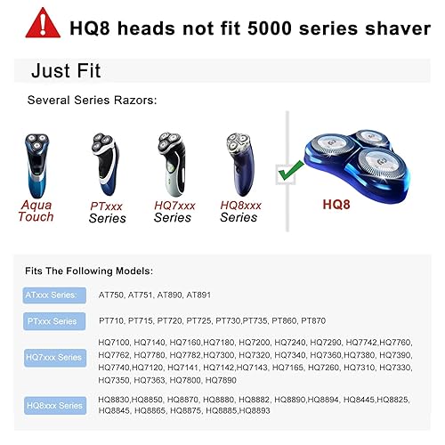 Vista 14 de HQ8 Cabezales de repuesto para afeitadoras Philips Norelco Aquatec, compatibles con afeitadoras Philips AT890, AT880, AT841, PT720 PT740, 7180XL