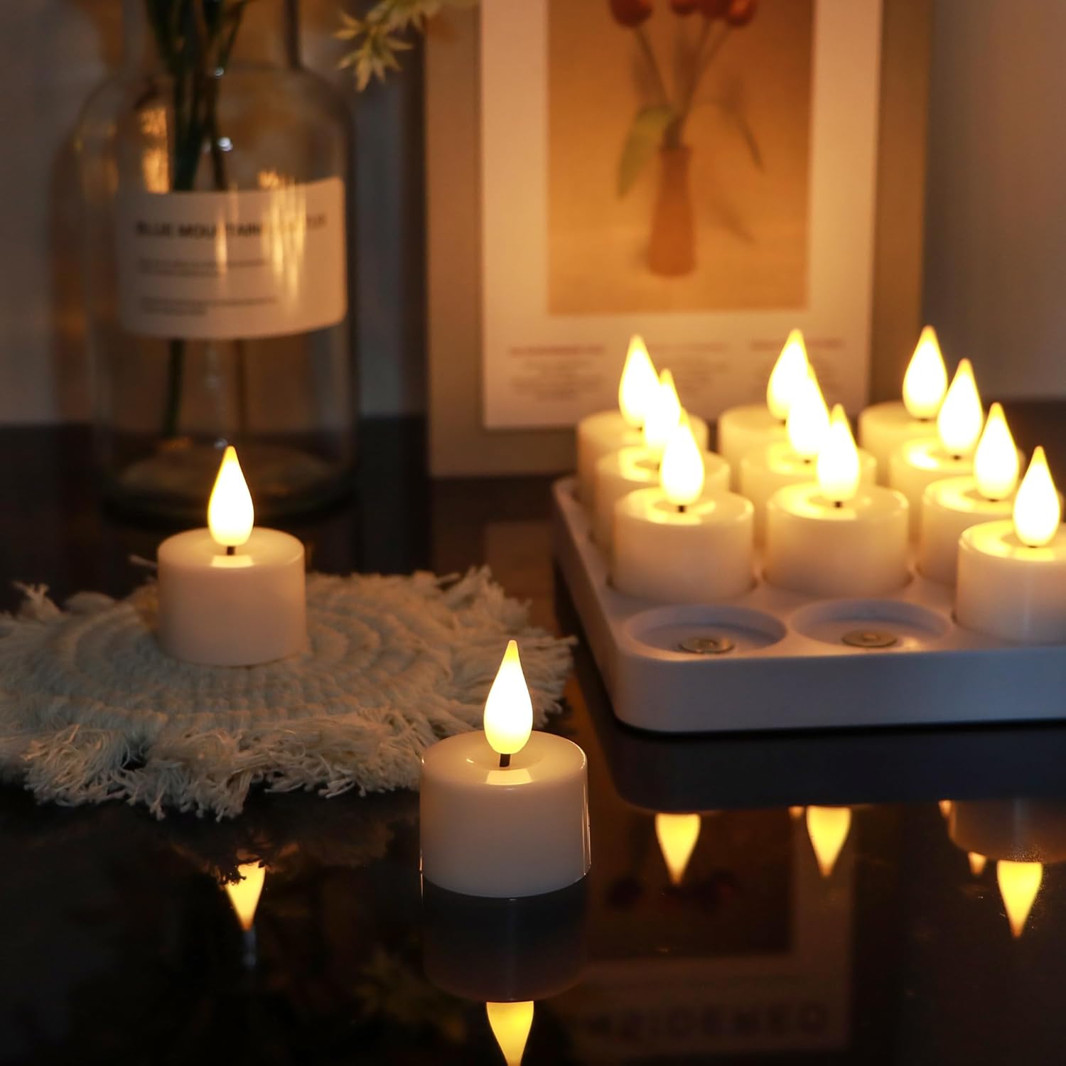 Rechargeable Flameless Tea Lights with Charging Base & Remote Timer, 12 Pack USB Rechargeable Tealights Candles Battery Operated, Flickering Realistic for Home Christmas Wedding Decor