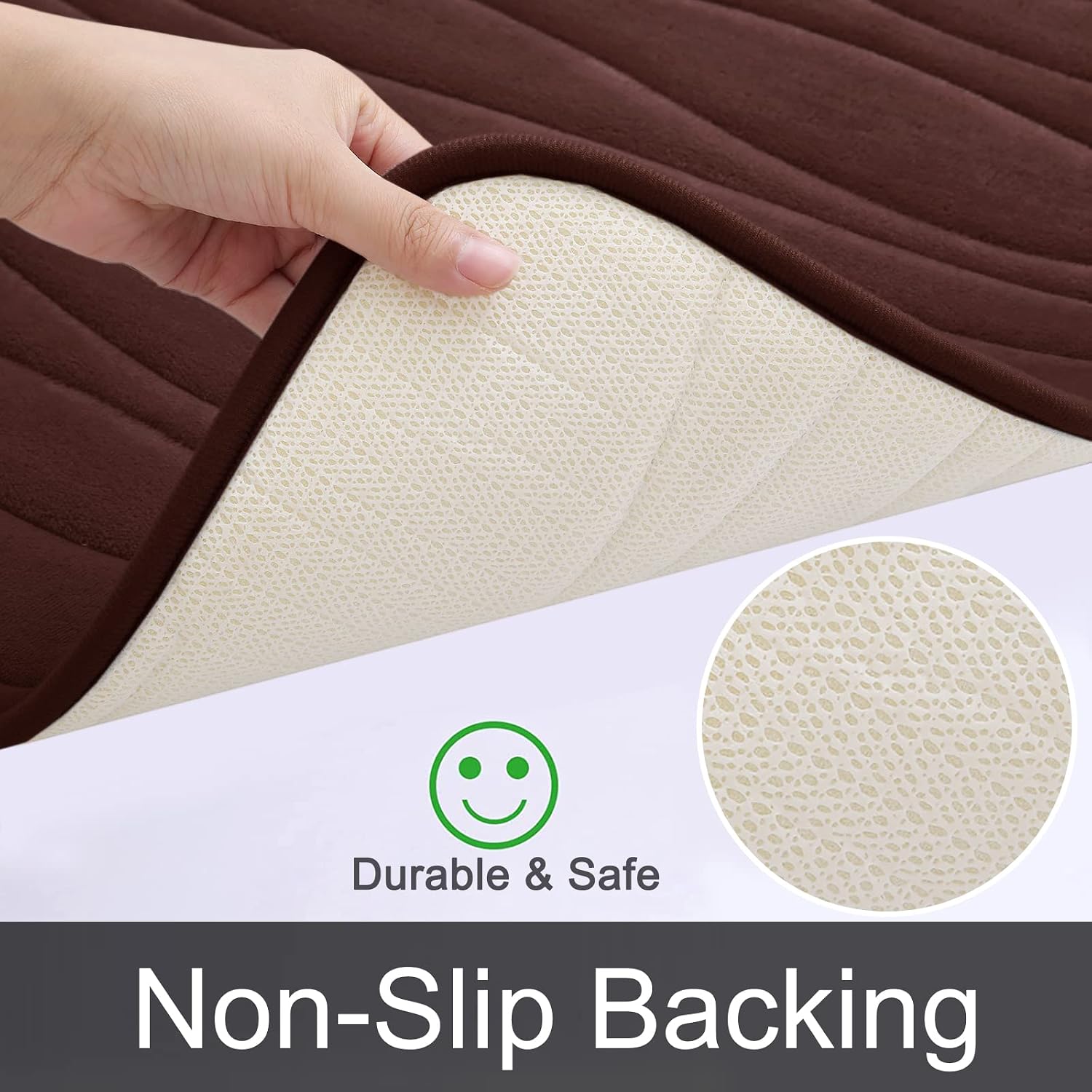 Buganda Memory Foam Bathroom Rug Runner, Ultra Soft Cozy Velvet Bath Rugs, Non-Slip Absorbent Bath Mat, Machine Washable Bathroom Mat for Bathroom Floor, Shower and Bathtub (47" x 17", Brown)