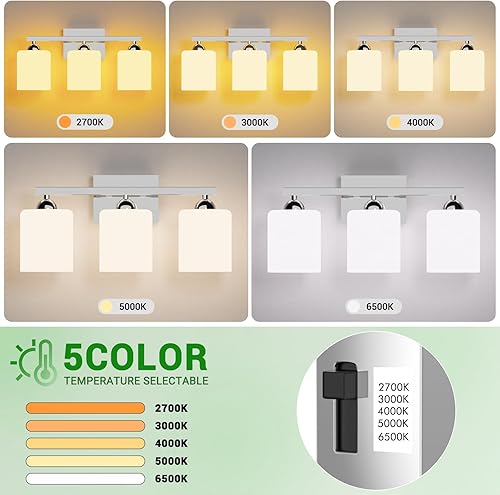 Miniatura 97 de Quntis Lámparas de baño negras de 4 luces con 5 modos de color, lámpara de tocador moderna regulable de 27 pulgadas sobre espejo, lámpara de pared
