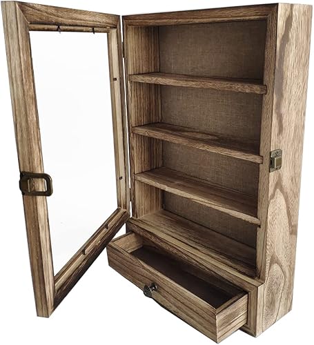 Miniatura 16 de WANLIAN Marco de caja de sombra de 11 x 16 pulgadas, 3 estantes extraíbles, caja de sombra de madera, caja de exhibición de línea, acrílico y cajón