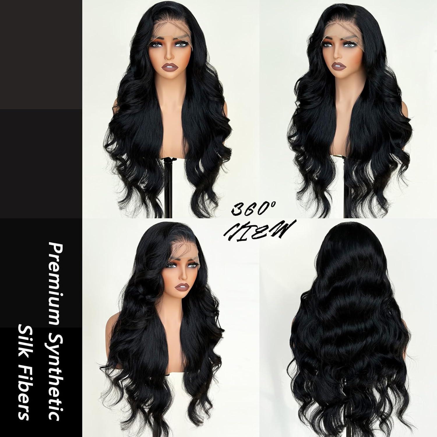 Black Glueless Wigs for Black Women 26 Inch Pre Layered Body Wave Synthetic lace front Wigs Pre Plucked 13×6 HD Lace Front Synthetic Wig Pre Plucked with Tiny Knots Natural Hairline Wear and Go