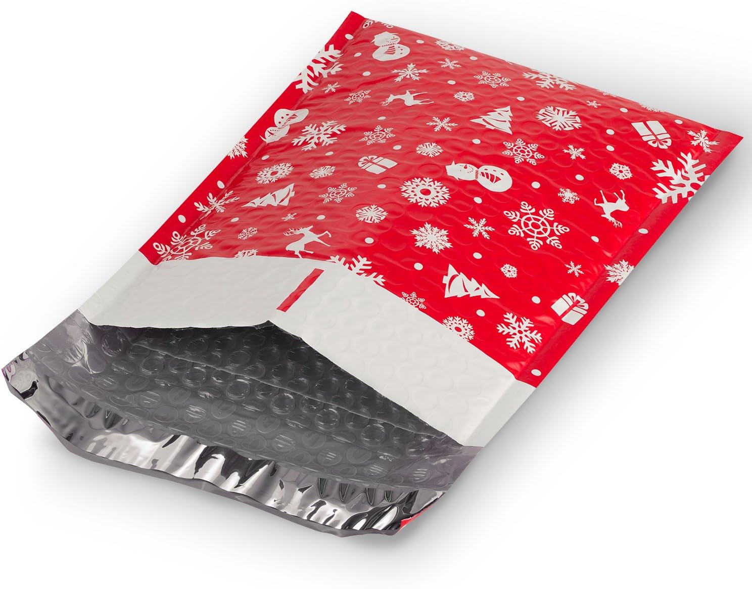 Fosmon #0 Christmas Poly Bubble Mailer 6.5 x 10 inches (10 Pack), Lightweight Water/Dust/Shock/Tear Resistant Padded Shipping Envelopes - Xmas Red White Snow