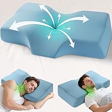 [58% off] Mkicesky Orthopedic Cervical Pillow for Neck & Shoulder Pain – Cooling Memory Foam Pillow with Ergonomic Center Cradle Design – Reading Pillow Ideal for Side, Back & Stomach Sleepers – Sky Blue