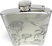 Vista 3 de mano grabado petaca de acero inoxidable arenado (arena tallada) actualizada SS 304 con embudo (AQUATIC Animal océano Combo, 6 ounce)