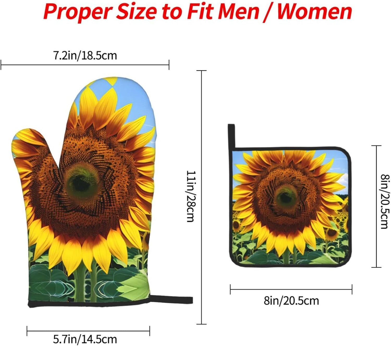 Sunflower Pattern Print Heat Resistant Microwave Gloves, Used for Baking, Cooking, and Fashion Kitchen Essentials