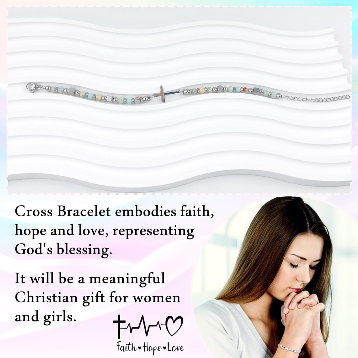 Cross Bracelet for Women, Christian Gifts for Women Her Confirmation Baptism Easter Gifts, Unique Gift for Friends Daughter Mom Sister in Christ Niece on Birthday Christmas - Image 4